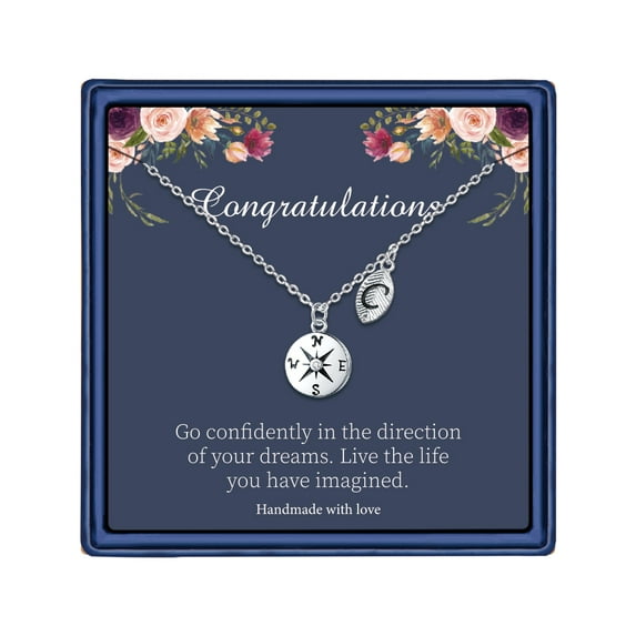 TURANDOSS Graduation Gifts For Women 14K Gold Plated Graduation Necklace Compass Dainty Pendant Necklace