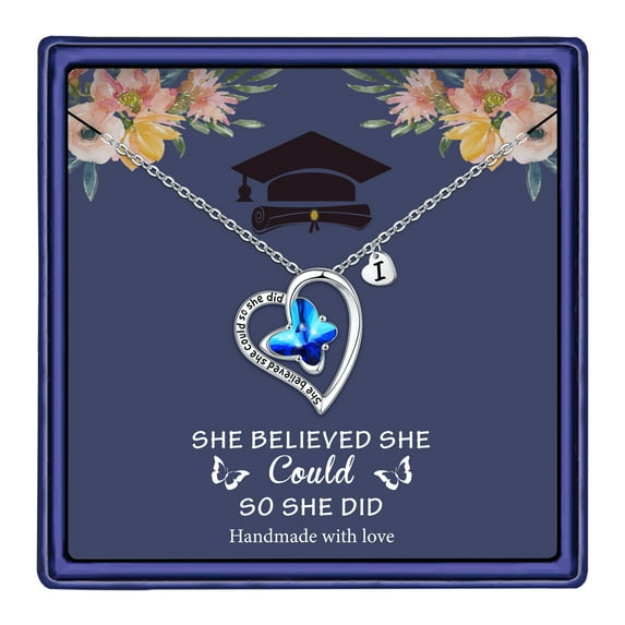 TURANDOSS Graduation Gifts for Her 2024,14K White Gold Plated Heart Pendant Butterfly Graduation Necklace Graduation Gifts for Her