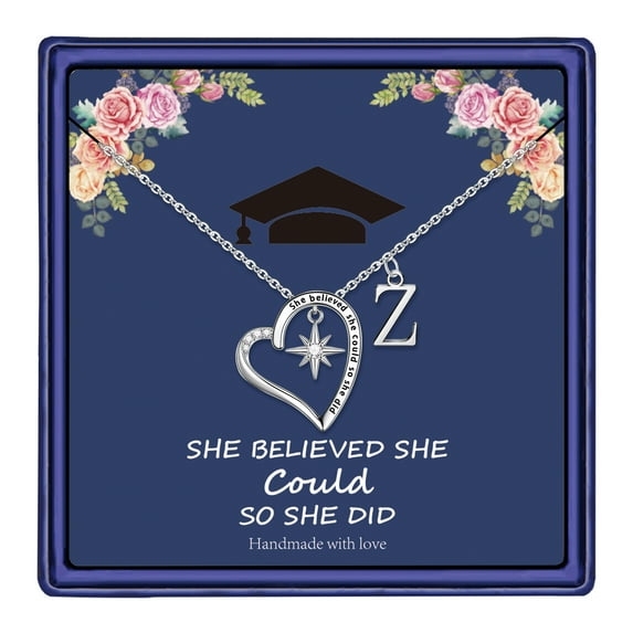 TURANDOSS Graduation Gifts for Her 2024, 14K White Gold Plated Initial Necklace With CZ Compass Graduation Gifts for Her