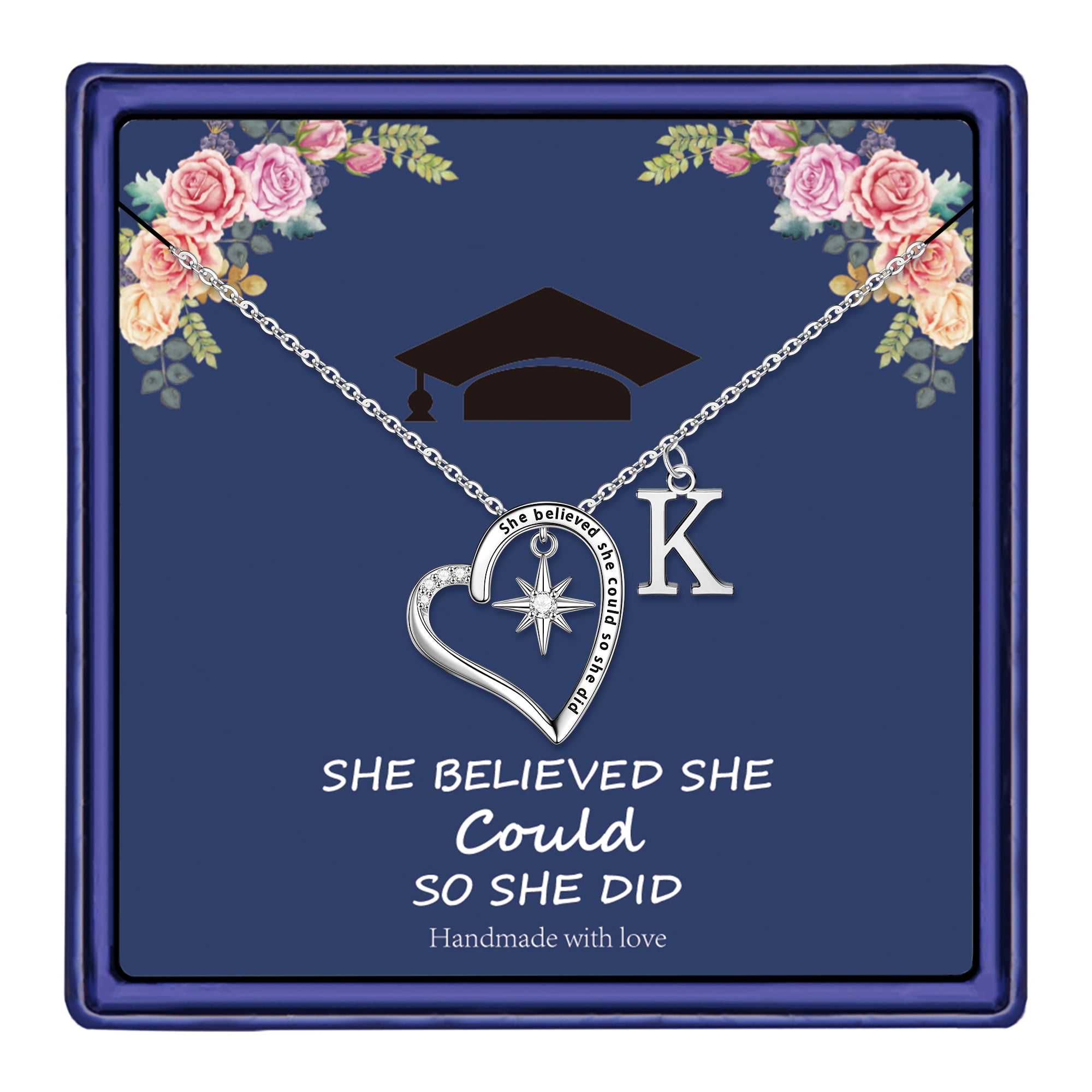 Graduation Initial TURANDOSS Graduation Gifts for Her 2024, 14K White Gold Plated Initial ...