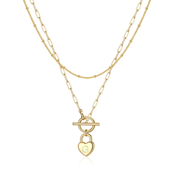 Turandoss Heart Initial Necklace fow Women Dainty Tiny Heart Necklace OT Toggle Chain Necklaces for Women