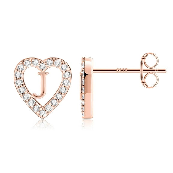 IEFSHINY Heart Initial Stud Earrings for Women Cubic Zirconia Hypoallergenic Stud Earrings Jewelry Birthday Gifts for Women