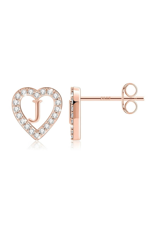 IEFSHINY Heart Initial Stud Earrings for Women Cubic Zirconia Hypoallergenic Stud Earrings Jewelry Birthday Gifts for Women