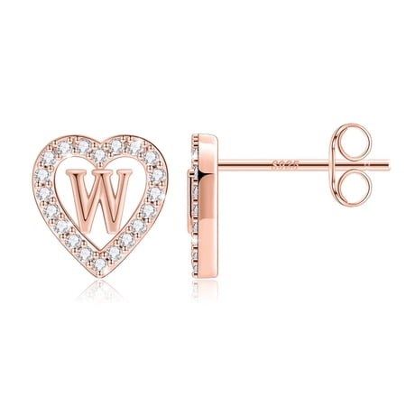 IEFSHINY Heart Initial Stud Earrings for Women Cubic Zirconia Hypoallergenic Stud Earrings Jewelry Birthday Gifts for Women
