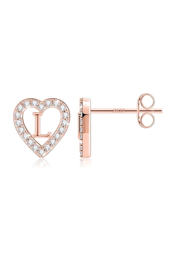 Heart Initial Stud Earrings for Women Cubic Zirconia Hypoallergenic Stud Earrings Jewelry Birthday Gifts for Women