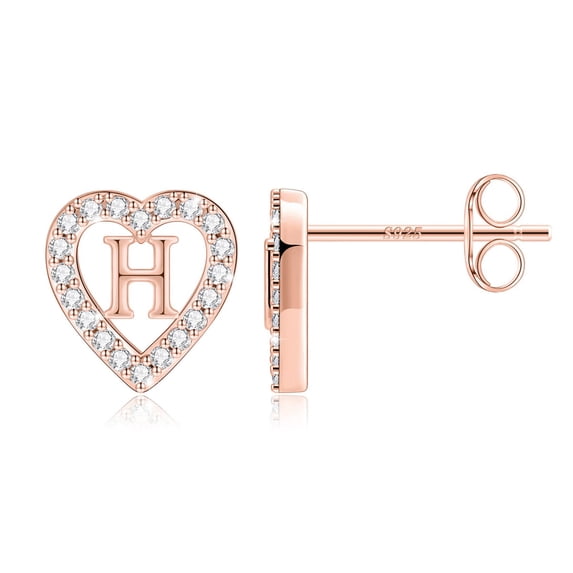 IEFSHINY Heart Initial Stud Earrings for Women Cubic Zirconia Hypoallergenic Stud Earrings Jewelry Birthday Gifts for Women