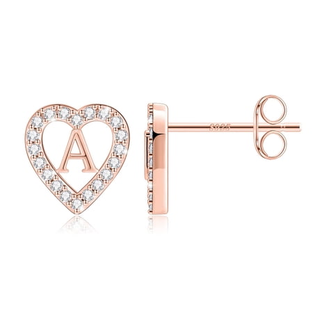 Turandoss Heart Initial Stud Earrings for Women Cubic Zirconia Hypoallergenic Stud Earrings