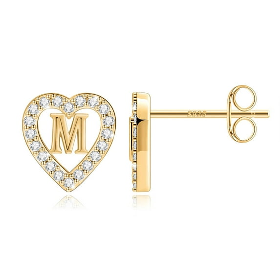 IEFSHINY Heart Initial Stud Earrings for Women Cubic Zirconia Hypoallergenic Stud Earrings Jewelry Birthday Gifts for Women