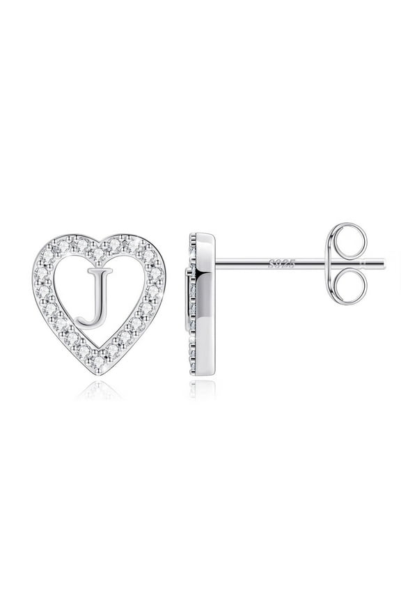Heart Initial Stud Earrings for Women Cubic Zirconia Hypoallergenic Stud Earrings Jewelry Birthday Gifts for Women
