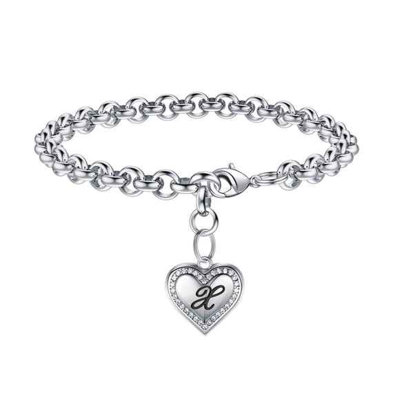 TURANDOSS Initial Bracelets for Women Girls Gifts Stainless Steel Letter Charm Bracelets Heart Bracelets Engraved 26 Letters Christmas Birthday Jewelry Gifts