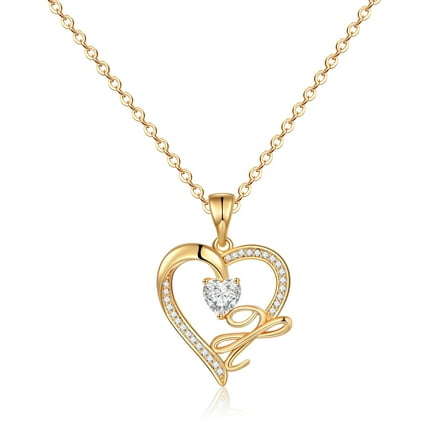 IEFSHINY Initial Heart Necklace for Women Cubic Zirconia Jewelry Birthday Gifts for Women