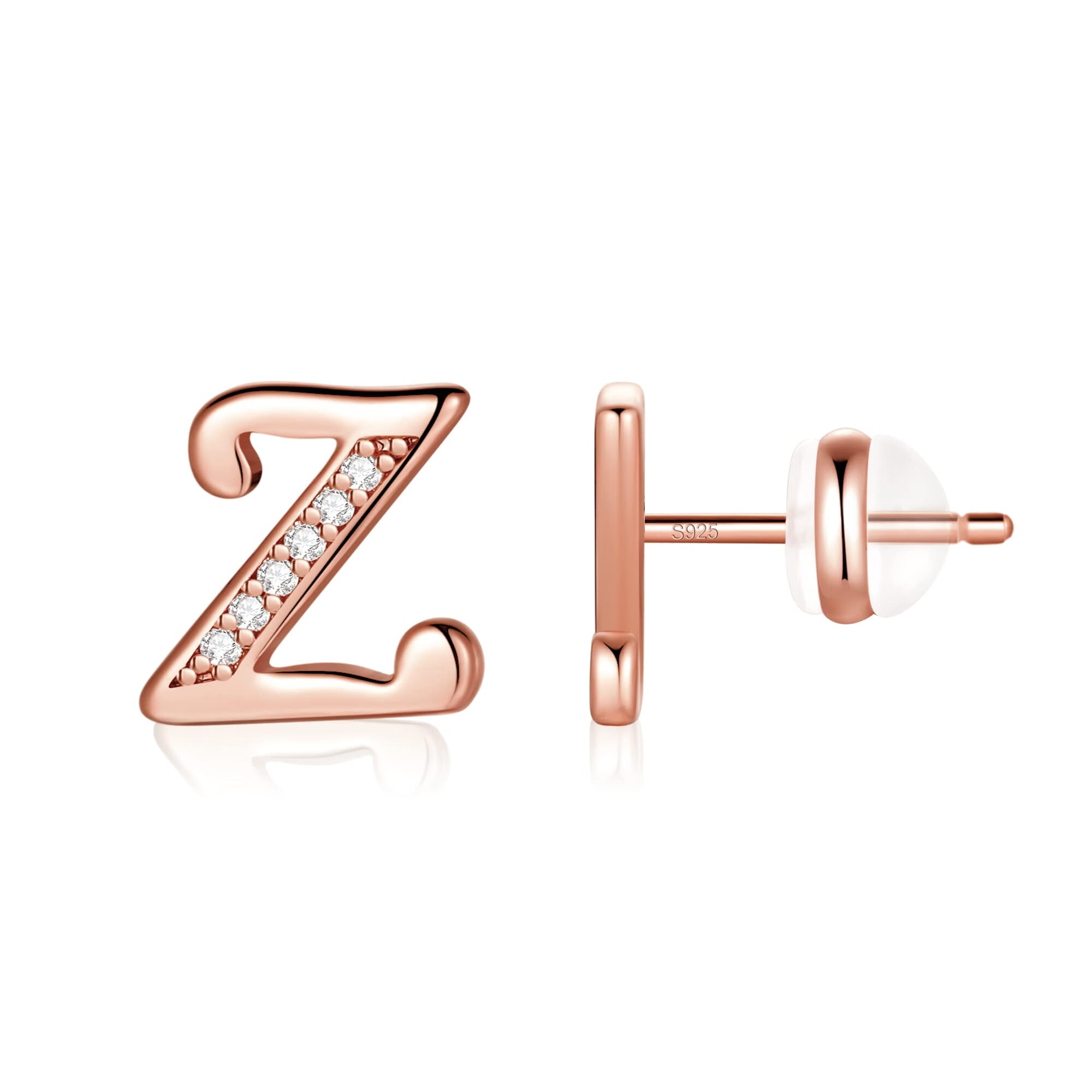 TINGN Initial Stud Earrings For Women, S925 Sterling Silver Post Cubic Zirconia Disc Hypoallergenic Earrings For Women Jewelry Gifts