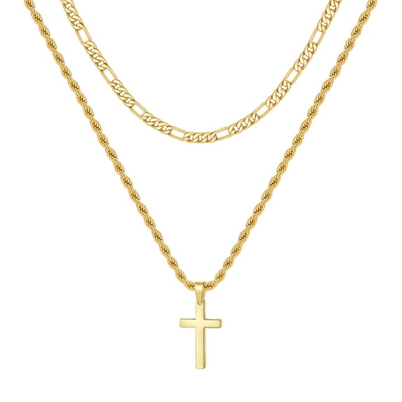 TURANDOSS Layered Cross Chain Necklace for Men Women Stainless Steel Rope Figaro Chain Cross Pendant Necklace Jewelry Gifts Men Women