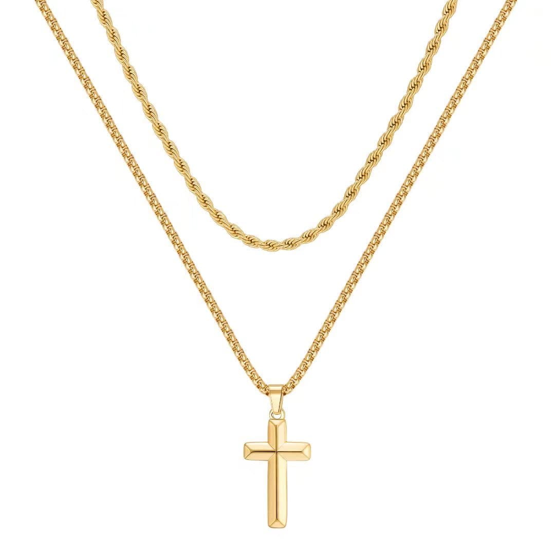 TURANDOSS Layered Cross Necklace for Men Stainless Steel Cross Necklace ...