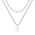 thumbnail image 1 of IEFSHINY Layered Cross Necklace for Men Women Stainless Steel Rope Figaro Chain Cross Pendant Necklace Jewelry Gifts, 1 of 7