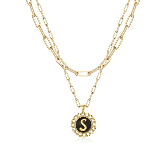 TURANDOSS Layered Gold Necklace for Women 14K Real Gold Plated Paperclip Gold Chain Necklace Trendy Initial Letter Layering Necklaces Set for Women
