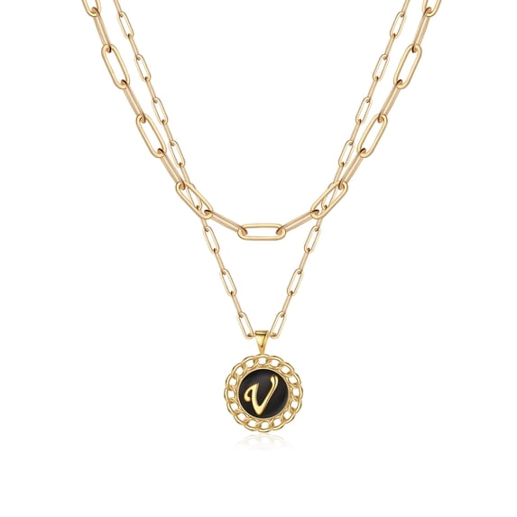 TURANDOSS Layered Gold Necklace for Women 14K Real Gold Plated Paperclip Gold Chain Necklace Trendy Initial Letter Layering Necklaces Set for Women