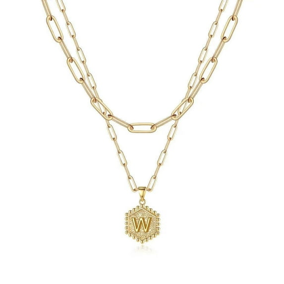 TURANDOSS Layered Initial Necklaces for Women Dainty 14K Gold Plated Layered Paperclip Chain Hexagon 26 Letter Necklace Gold Layered Necklaces for Women Jewelry