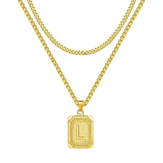 TURANDOSS Layered Initial Necklaces for Women Dainty 18K Gold Plated Layered Cuban Chain Box Chain Letter Square Pendant Necklace for Men Women Jewelry Gifts