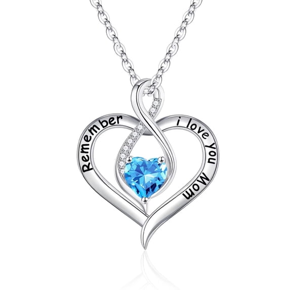 TURANDOSS Mom Gifts Mom Birthstone Necklaces 925 Sterling Silver Heart Pendant Birthstone Necklace Gifts for Mom from Daughter Son