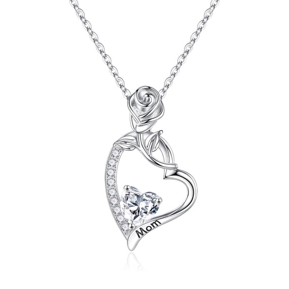 TURANDOSS Mothers Day Gifts for Mom from Daughter Son 925 Sterling Silver Heart Rose Birthstone Necklace Jewelry Gifts