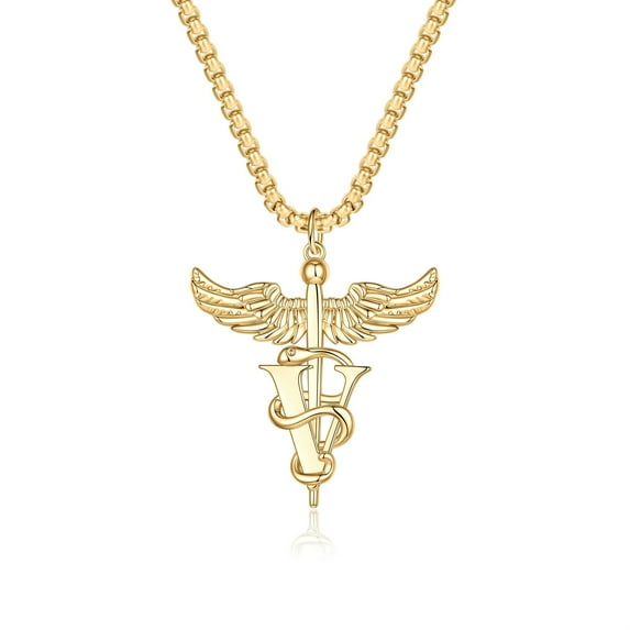 Turandoss Nurse Gifts for Women Caduceus Symbol Necklace Medical Gift Caduceus Letter Pendant Necklace for Women