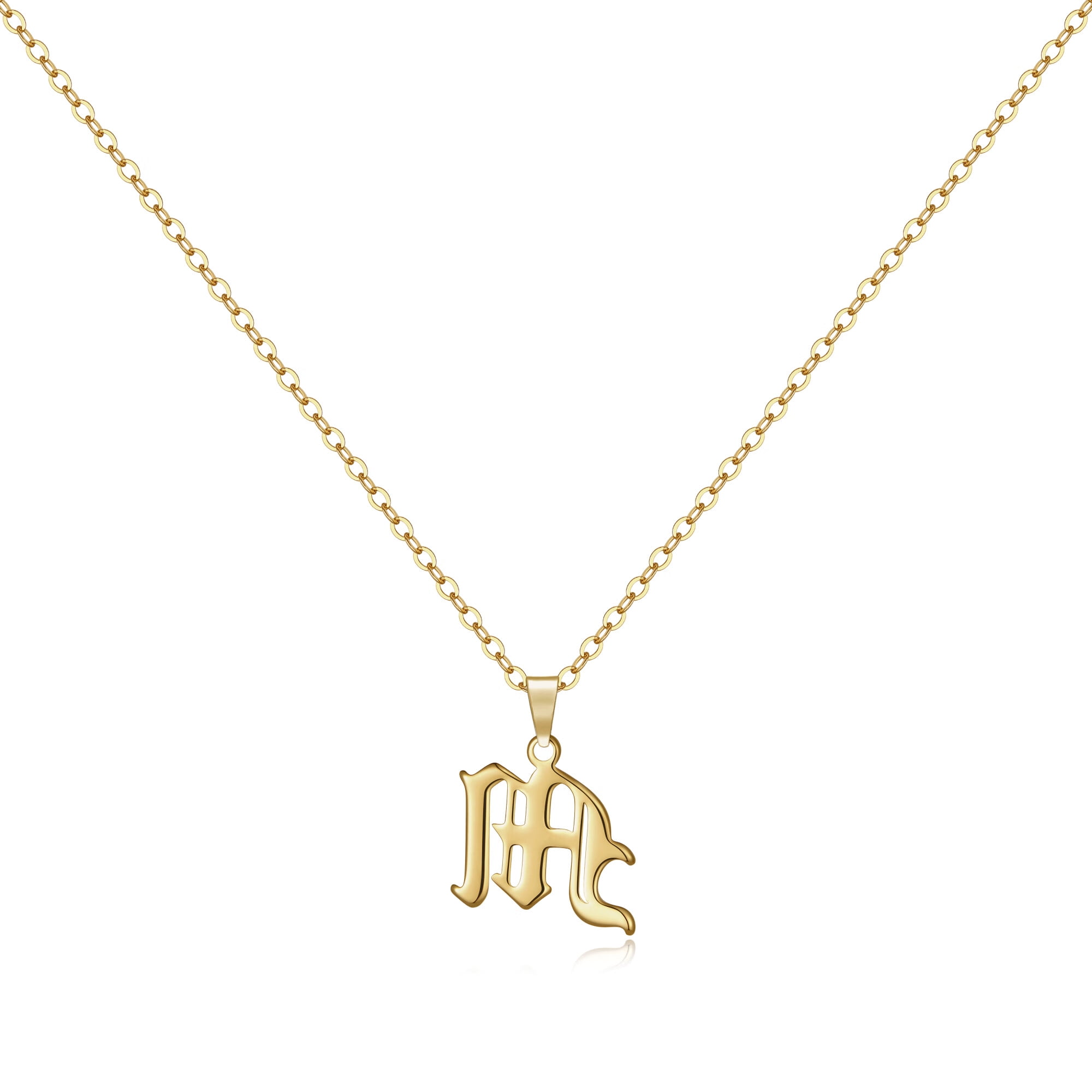 Women's 18K Gold Plated Initial Necklace - Old English Letter Pendant Stainless Steel - View #2