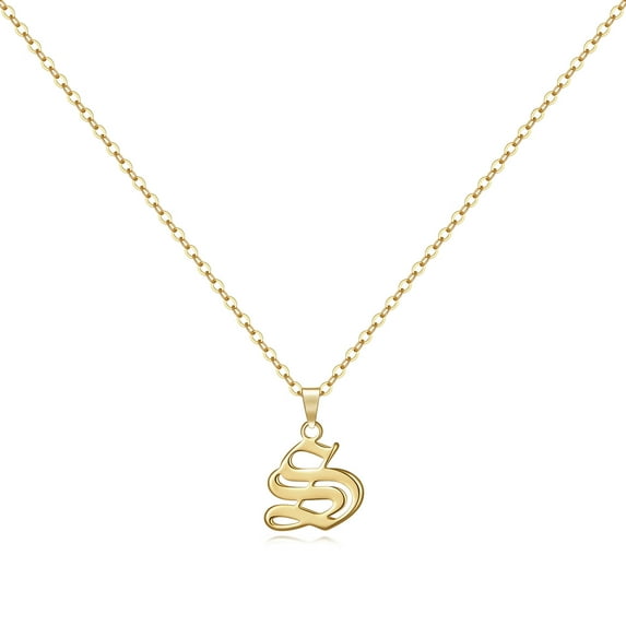 TURANDOSS Old English Initial Necklace for Women Dainty Gothic Letter Necklace Old English Jewelry 14k Gold Plated Tiny Letter Necklace Initial Necklace Gifts for Women