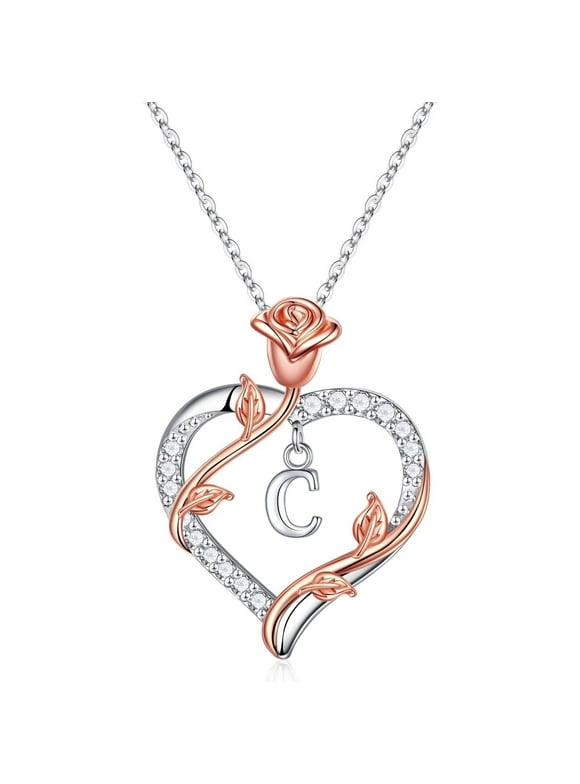 TURANDOSS Rose Flower Heart Initial Necklace Gifts for Women Girls Christmas Birthday Valentines Jewelry Gifts for Women Her Teen Girl Girlfriend Wife Daughter Mom