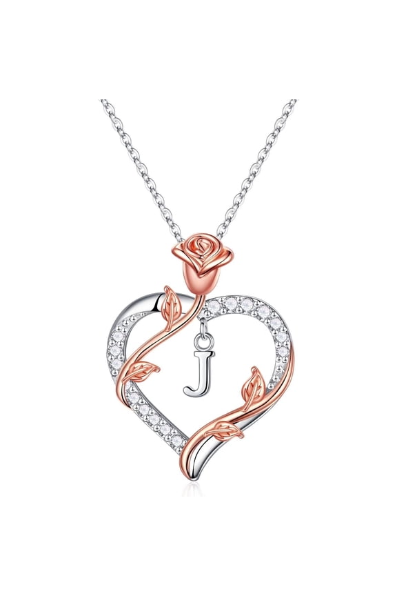Rose Flower Heart Initial Necklace Gifts for Women Christmas Birthday Valentines Jewelry Gifts for Women Her Girlfriend Wife Daughter Mom