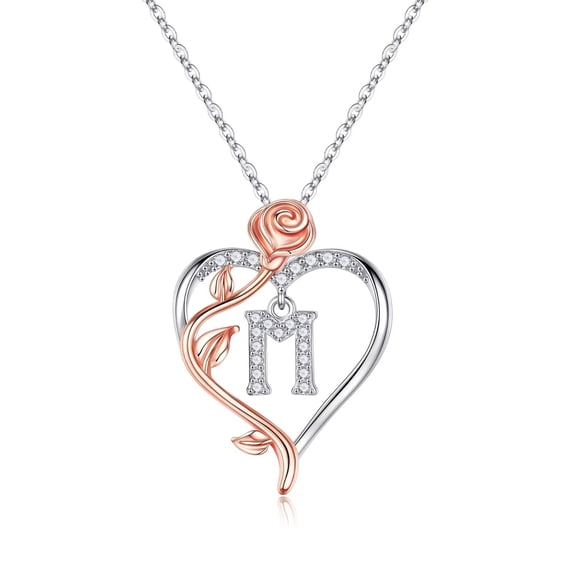 TURANDOSS Rose Heart Initial Necklaces Gifts for Women Mothers Day Valentines Anniversary Birthday Gifts for Her Women Wife Womenfriend Mom