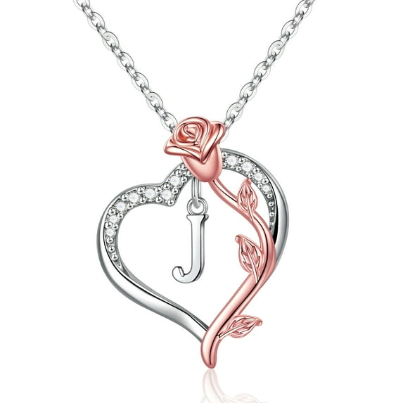 TURANDOSS Rose Heart Necklaces for Women, Heart Initial Pendant Necklaces for Women Jewelry Christmas Valentines Anniversary Birthday Gifts for Her Mom Wife Womenfriend Daughter