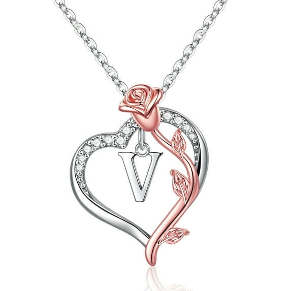 TURANDOSS Rose Heart Necklaces for Women, Heart Initial Pendant Necklaces for Women Jewelry Christmas Valentines Anniversary Birthday Gifts for Her Mom Wife Womenfriend Daughter