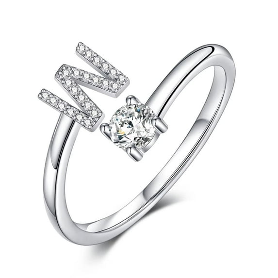 TURANDOSS S925 Sterling Silver Initial Rings for Women Adjustable Initial Rings Cubic Zirconia Stackable Alphabet Letter Rings for Women Gifts