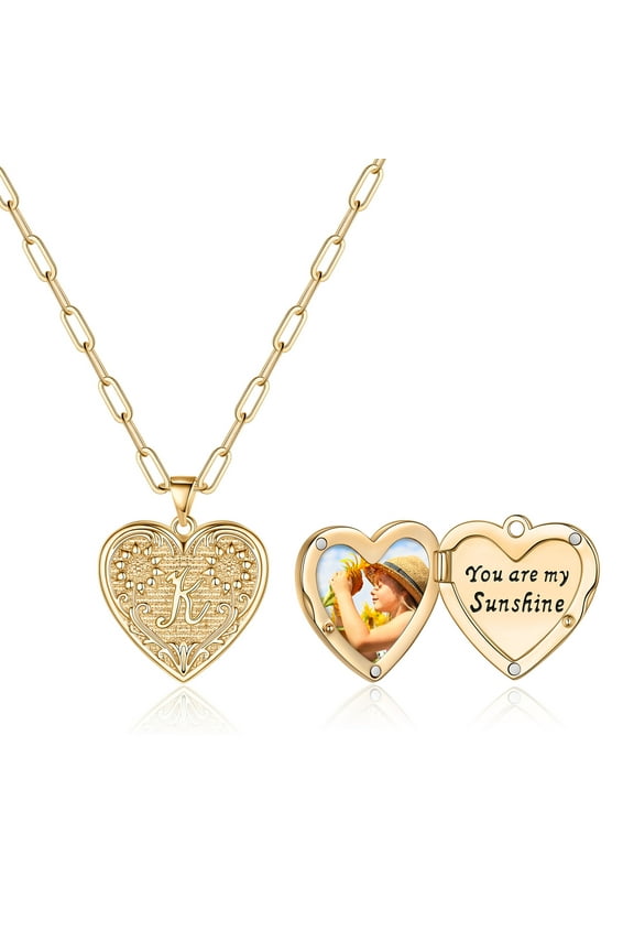 Sunflower Heart Locket Necklaces for Women 14K Gold Plated Paperclip Chain Necklace Birthday Gift Wedding Gifts for Women