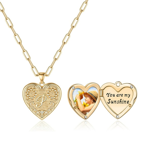 IEFSHINY Sunflower Heart Locket Necklaces for Women 14K Gold Plated Paperclip Chain Necklace Birthday Gift Wedding Gifts for Women