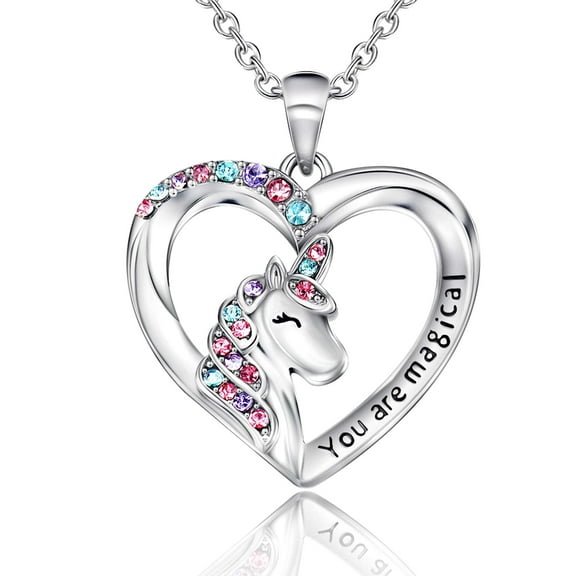 TURANDOSS Unicorn Necklace for Women 14K Gold/White Gold Plated Colorful CZ Heart Unicorn Necklace for Women