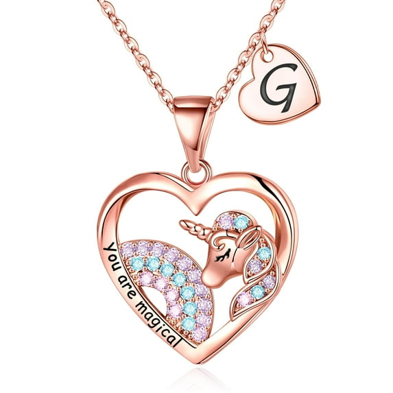 TURANDOSS Unicorns Gifts for Women Necklaces Rose Gold Plated Heart Unicorn Necklaces for Women Initial Necklaces for Women