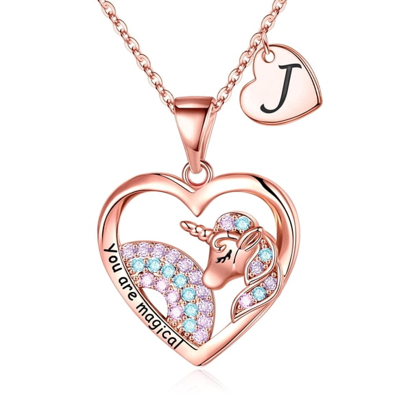 IEFSHINY Unicorns Gifts for Women Necklaces Rose Gold Plated Heart Unicorn Necklaces for Women Initial Necklaces for Women