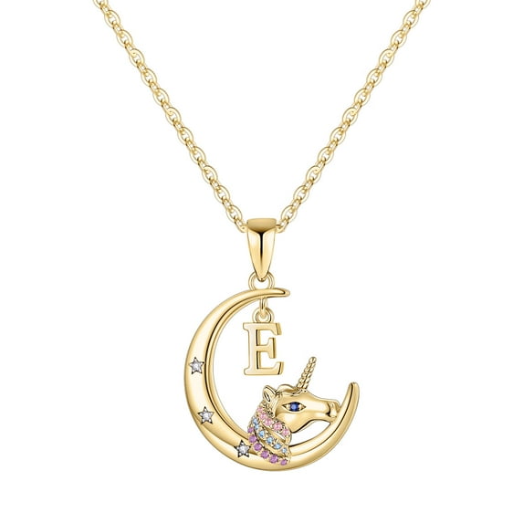 TURANDOSS Unicorns Necklace for Girls 14K White Gold Plated Colorful CZ Crescent Moon Pendant Initial Unicorn Necklace for Girls Unicorn Necklaces Gifts for Girls Women
