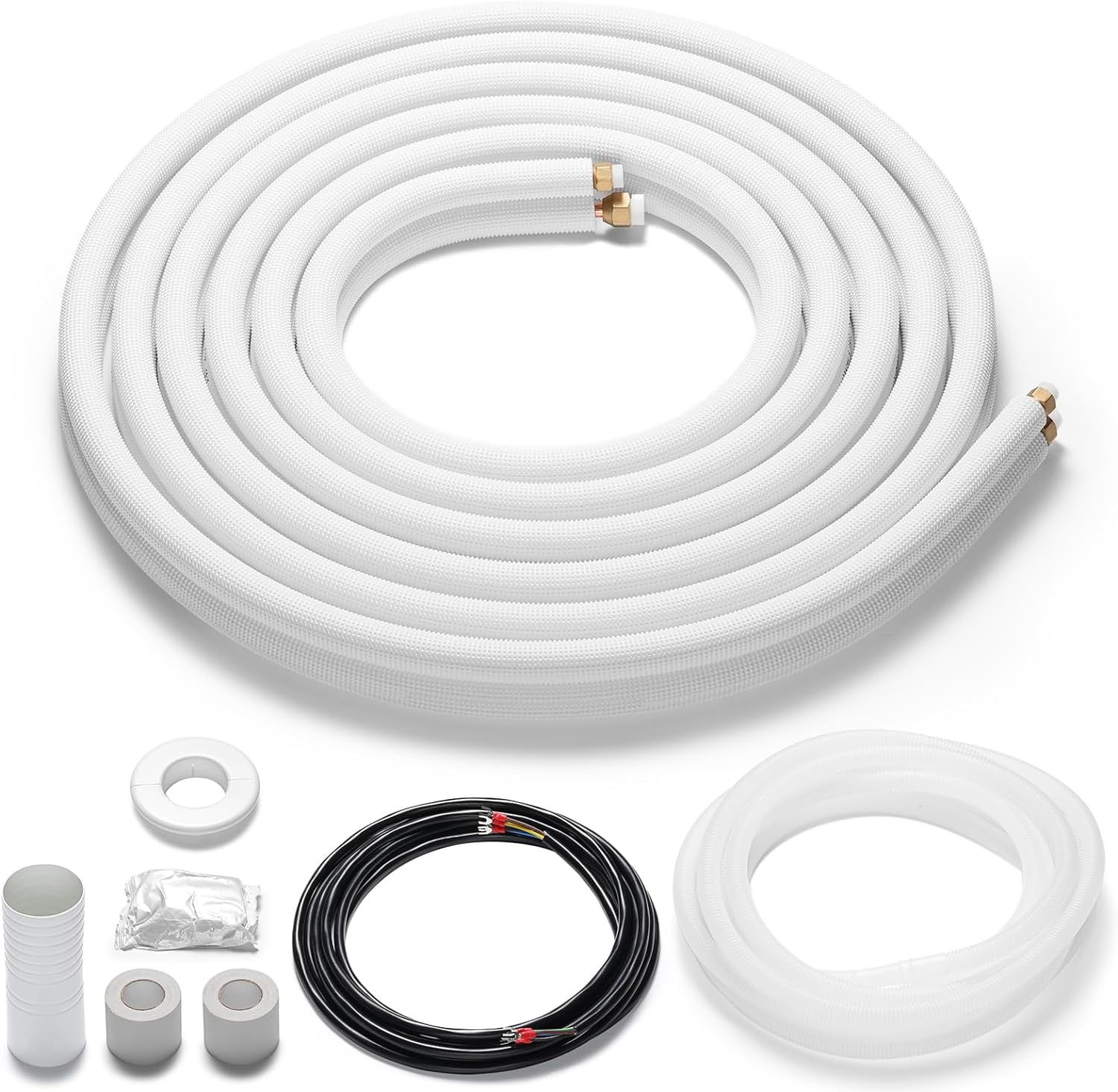 TURBRO 16 Ft. Mini Split Line Set, 1/4" & 5/8" O.D. Copper Pipes Tubing, Thickened PE Insulated Coil Copper Line for Mini Split or Heat Pump Air conditioner and HVAC with Fittings