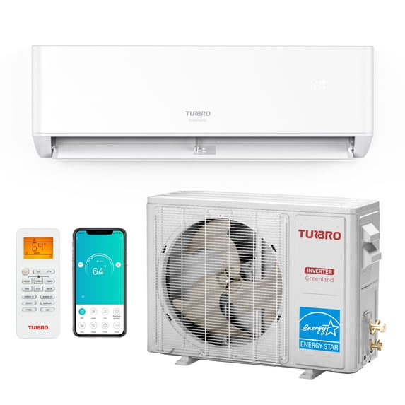 TURBRO 18,000 BTU Ductless Mini Split Inverter AC with Heat Pump, 22 SEER2, 230V, WiFi-Enabled, Cools up to 1,200 Sq.Ft, Energy Star, Greenland Series