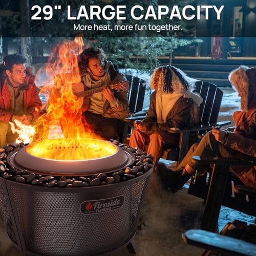 TURBRO 29 Inch Smokeless Fire Pit for Outdoor Wood Burning, 304 Stainless Steel Camping Stove with Stand, Removable Ash Pan, Waterproof Storage Bag, Pluto R29, Black