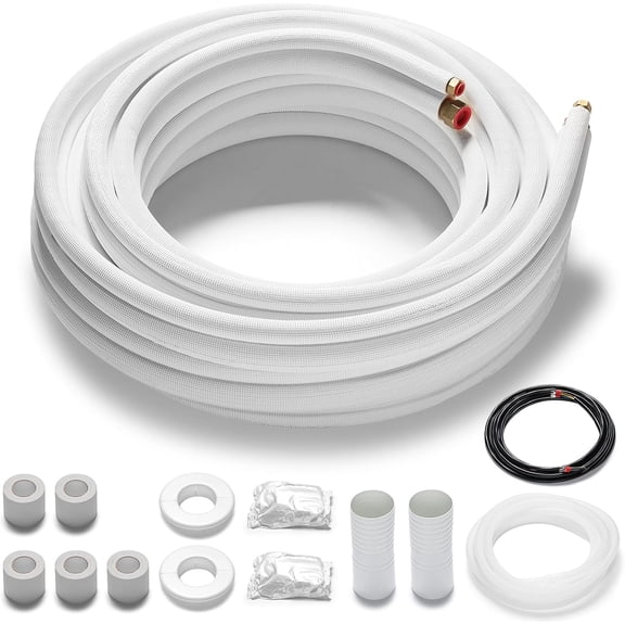 TURBRO 50 Ft. Mini Split Line Set, 1/4" & 1/2" O.D. Copper Pipes Tubing, with Fittings