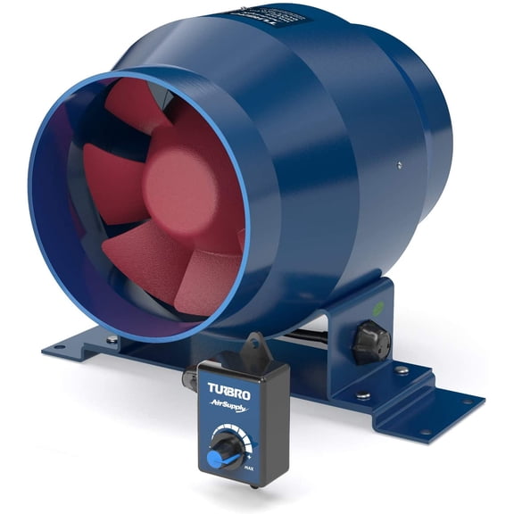 TURBRO AirSupply ES4, 4 Inch Inline Duct Fan with Solid Metal Case, 195 CFM Quiet Vent Fan with Variable Speed Controlled for Grow Tent and Ventilation
