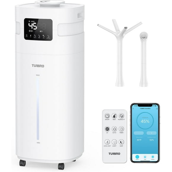 TURBRO Commercial Humidifier, WiFi-Enabled, 5.3Gal/20L Ultrasonic Air Vaporizer for Large Rooms up to 2000 Sq Ft, UV-C LED, Top Refill, with 360°Nozzle for Whole House, Greenhouse, Plant