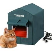 TURBRO Elevated Heated Cat House, Insulated, Weatherproof Shelter for Feral and Outdoor Cats, Self-Adhesive Door Flaps, Heating Pad Bed with 14.7ft Anti-Bite Cord, UL Test Passed, Blue