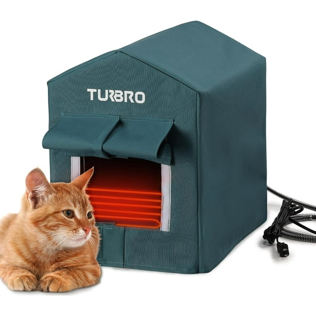 TURBRO Insulated, Heated Cat House, Waterproof, Blue, for Outdoor and