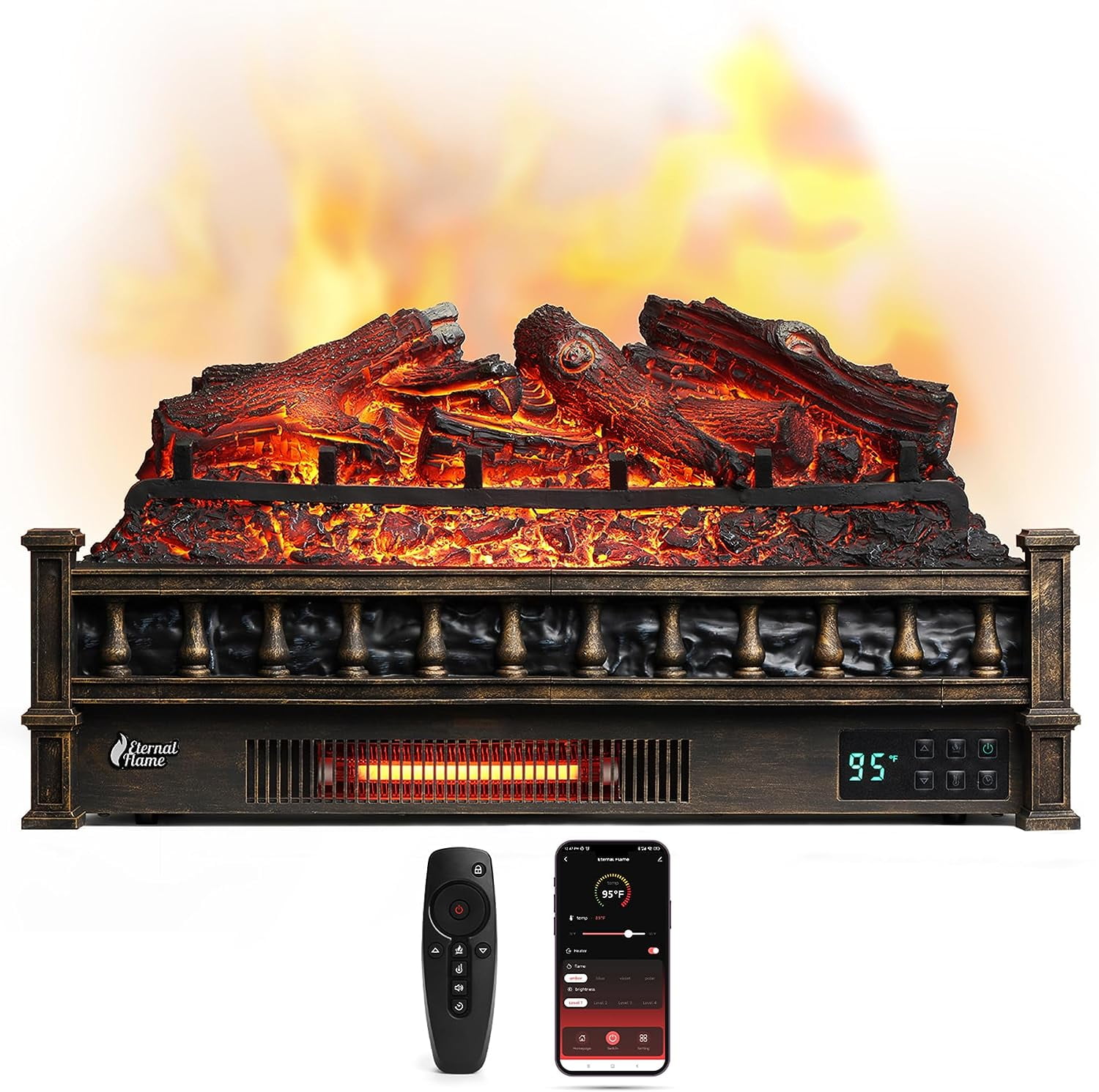 Bronze 26" WiFi Infrared Quartz Electric Fireplace Log Heater