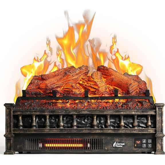 TURBRO Eternal Flame Infrared Electric Fireplace Logs, 23" Remote Control Fireplace Insert Log Heater, Realistic Lemonwood Ember Bed, Thermostat, Timer, 1500W Bronze